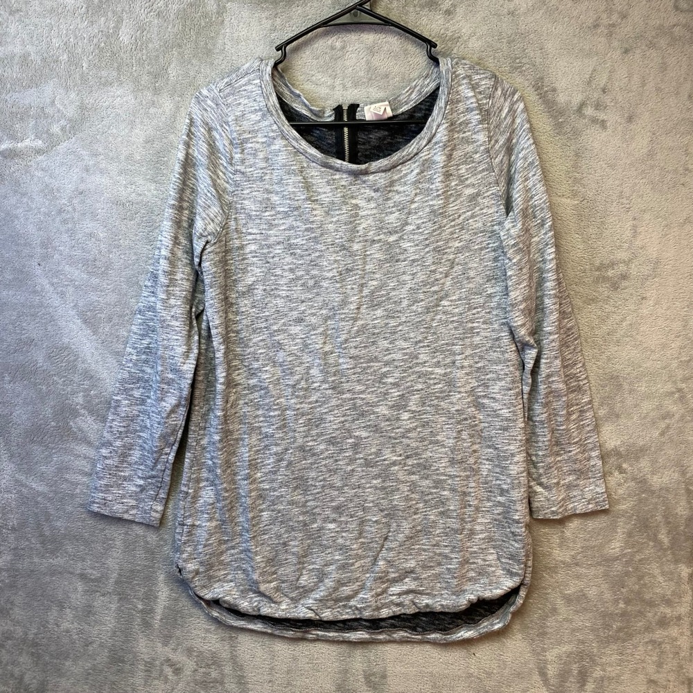 Merona Womens Gray Space Dye Long Sleeve Back Zip Knit Top Size L